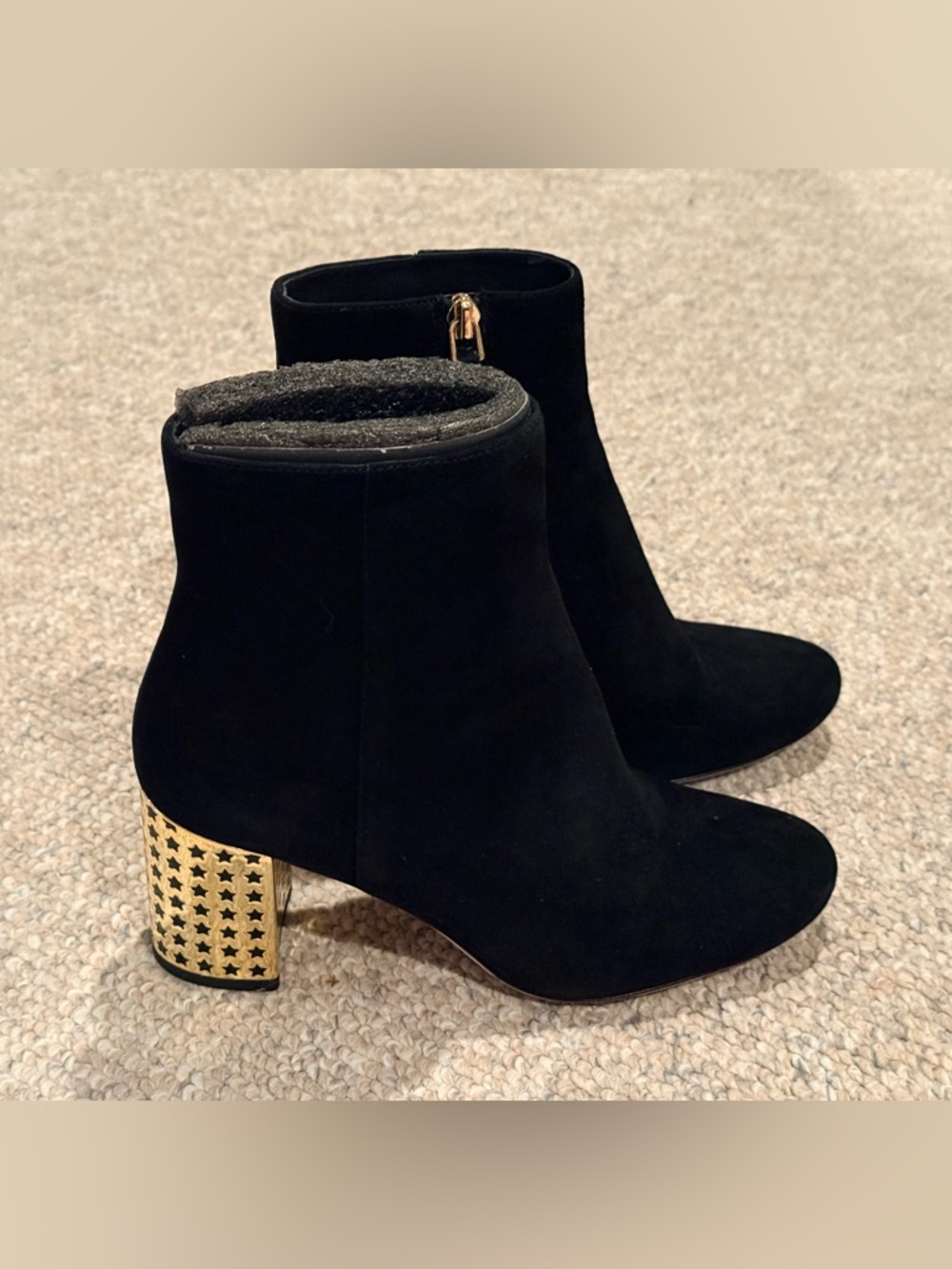 Tory Burch Olympia 70mm Kid Suede Bootie Black Size 7 Gold star heel